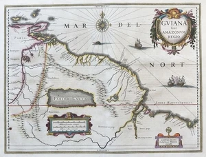 French Guyana Suriname South America Amerique Amerika map Karte Blaeu 1640 - Picture 1 of 1
