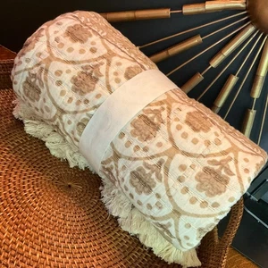 Pottery Barn Jacquard Cotton Throw Blanket 50" x 60" Neutral Multi New w Tags - Picture 1 of 24