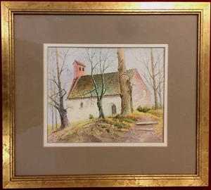 Aquarell Kapelle von Willy Birklein, signiert, gerahmt unter Glas - Picture 1 of 3