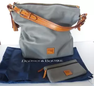 Dooney Bourke Hobo Shoulder Bag Purse Wallet Gray Leather "McKenzie" Tassels NEW - Picture 1 of 13