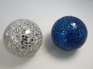 Esfera del Mercado Mundial Lote 2 Vidrio Craquelado Aspecto Mosaico Azul Plata Hanukkah - Imagen 1 de 4