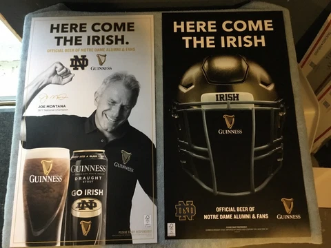 ( 2 ) Guinness Beer Notre Dame Fighting Irish Football Posters Joe Montana New Cover
