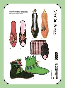 ZAPATILLAS y estuche de fieltro para mujer niñas McCall's 6559 de colección años 60 patrón de costura artesanal - Imagen 1 de 6