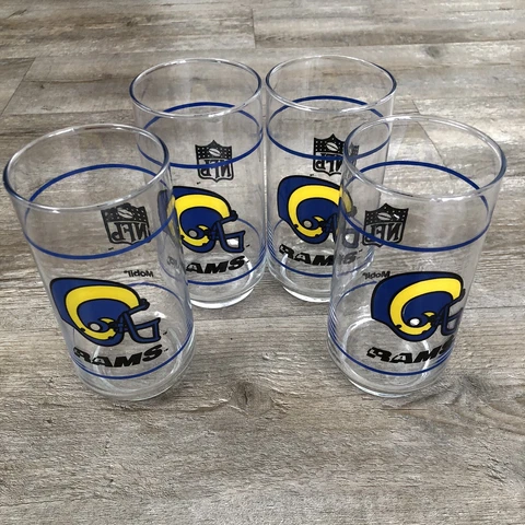 Vintage Los Angeles Rams NFL 14oz Drinking Glass Cup Mobil Promo 90s - Lot Of 4 Cover