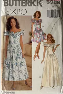 Vintage 90er Cottagecore Prinzessin Schulterfreies Kleid Butterick Expo Schnittmuster - Bild 1 von 3