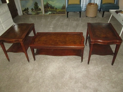 Vintage Leather top End Tables and Coffee table Late 1950’s Cover