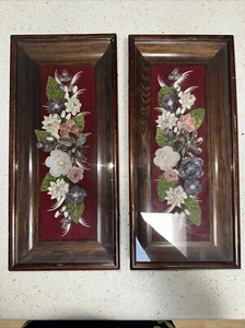 2 Muschel Blumen Kunstwerk 14x6 Schattenkasten Vintage - Bild 1 von 10