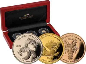 Solomon Islands 2024 3 x 10$ SHADES OF GOLD DRAGON 3 Coin Set - Picture 1 of 8