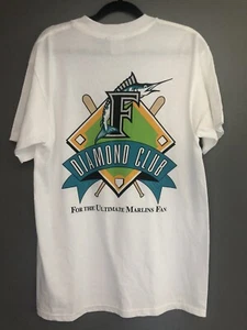 Vintage Florida Marlins Diamond Club Collection Baseball White T shirt Men’s Q5 - Picture 1 of 3