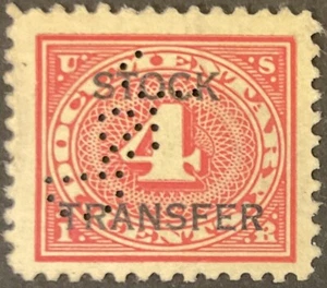 1918-22 4c Stock Transfer single, Scott #RD3, Used, VF, Perfin - Picture 1 of 2
