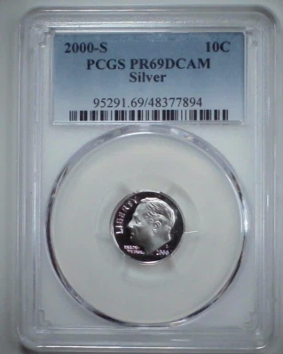 2000-S 10C Roosevelt Dime  PCGS PR69DCAM 90% Silver 24att0527 - Image 1 of 4