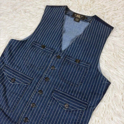 RRL RALPH LAUREN STRIPE VEST MEN COLOR INDIGO MATERIAL COTTON SIZE XS USED - Image 1 of 4