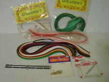 LOT OF QUILLING SUPPLIES, PAPER, QUILLING TOOL, RULER, WOOD STICK INSTRUCTIONS