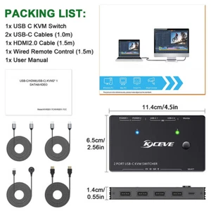 USB Type-C KVM Switch 4K@60Hz for 2 Computers Share 1 Monitor and 4 USB Devices - Bild 1 von 11
