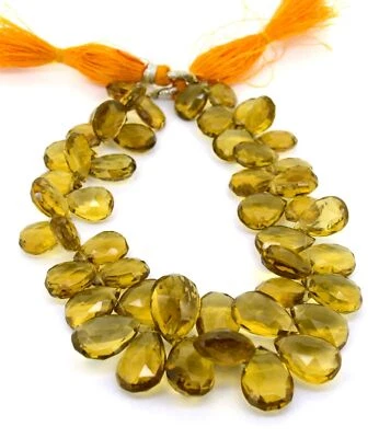 Natural Beer Quartz Gem 12x9 to 17x12 mm Size Pear Briolette 9" Strand - Image 1 of 4