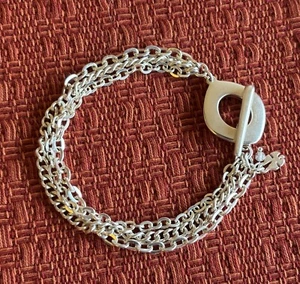 LUCKY BRAND 7.5” SILVER TONE 3-STRAND TOGGLE BRACELET - Picture 1 of 7
