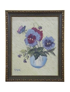 H. McRae Natura morta vaso di pansies dipinto olio floreale su tavola 12" - Foto 1 di 9