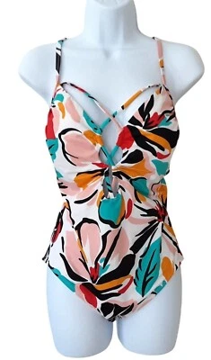 Beach Betty Womens Floral One-Piece Swimsuit Medium Keyhole Multicolor Print - Image 1 of 4