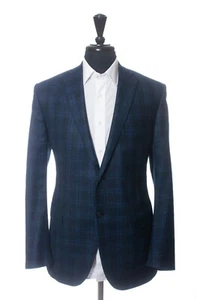 Corneliani Navy Blue Check Silk Linen Cashmere Academy Blazer 33255 - Picture 1 of 4