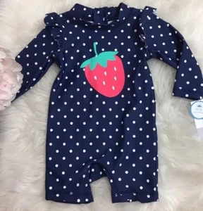 Carter's Navy Blue Polka Dot & Strawberry Summer Beach Rashguard Sz 9 M Nwt - Imagen 1 de 5