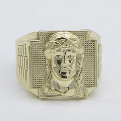 Railroad Design Jesus Signet Ring Solid 10K Yellow Gold All Sizes - Image 1 of 4
