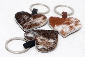 Juego de 3 Llaveros 100% Natural Piel de Vaca Forma de Corazón Cuero Pelo en Llavero 37 - Imagen 1 de 2