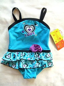 NWT Penelope Mack Baby Girl Blue Love Swim Suit Ruffled Beach Wear 12 Months $38 - Picture 1 of 10