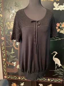 Neu mit Etikett Cable & Gauge gehäkelter kurzärmliger Pullover vorne zum Binden Gr. L - Bild 1 von 6