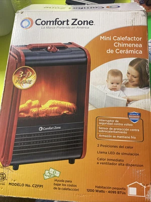 COMFORT ZONE Ceramic MINI Fireplace Heater - RED  1200W model # CZFP1 - Image 1 of 4