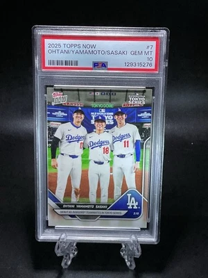 2025 Topps Now - Tokyo Series Shohei Ohtani, Yoshinobu Yamamoto, Roki Sasaki #7 - Image 1 of 2