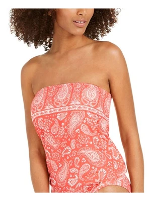 MICHAEL MICHAEL KORS Women's Coral Paisley Bandeau Tankini Swimsuit Top S - Image 1 of 4