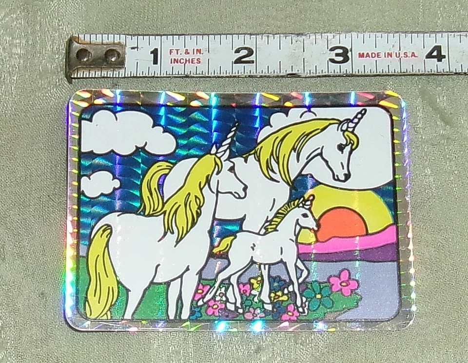 Vintage Mello Smello Vending Prism Holographic Sticker Unicorn Family - Image 1 of 1