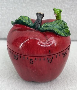 Apple Kitchen Timer 60 Min Windup Worm Teacher Theme Vintage Style Decor Cottage - Picture 1 of 9