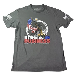 Camicia stile Grunt uomo grande grigia standin on business aquila grafica patriottica - Foto 1 di 7
