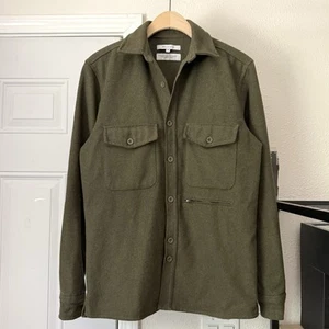 BELLFIELD olive army green button up utility work chore shacket jacket shirt - Imagen 1 de 7