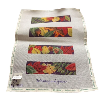 4 Fall Leaf Napkin Rings Bookmarks Handpainted Needlepoint Canvas Whimsy & Grace - Image 1 of 3