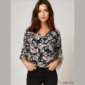 Fun 2 Fun Stitch Fix Floral Biesen Pullover Bluse Top schwarz creme 2XL Büro - Bild 1 von 14