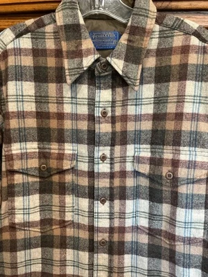Camisa De Colección Pendleton Franela Para Hombres 100% Lana Virgen L (16) ALTA Marrón Forrada ¡BONITA! Foto 1 de 4
