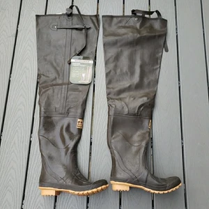 HODGMAN Brown Waterproof All Rubber Hip Waders Boots Men's Size 11 Fishing - Picture 1 of 11