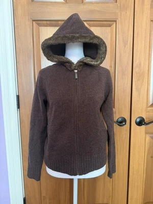 Suéter con Capucha Y2K Gap Lana Cremallera Completa Imitación Piel Talla S Para Mujer Marrón Tejido De Colección Foto 1 de 4