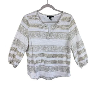 Blusa Lauren Ralph Lauren 100% Algodón Dorado Blanco Rayas Manga 3/4 Talla M - Imagen 1 de 5