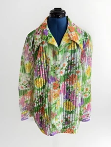 Vintage 70s Marty Gutmacher Blouse Cottage Core Floral Sheer Button Down Top - Picture 1 of 10