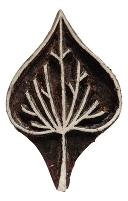 Leaf Floral Wood Stamp 4 x 6.2cm Indian Hand Carved Printing Block - Image 1 of 3