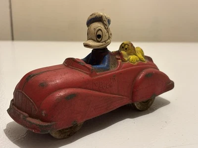 Sun Rubber Disney Donald Duck & Pluto Red Roadster Toy - Image 1 of 4
