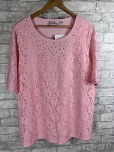 New Quacker Factory Knit Top Size Pink Lace Embellished Pearls Rhinestone 1x - Picture 1 of 14