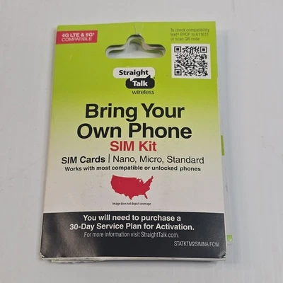 Sim Pin Straight Talk Nano SIM Card Cdma Bring Your Own Phone Kit New iPhone - Image 1 of 4