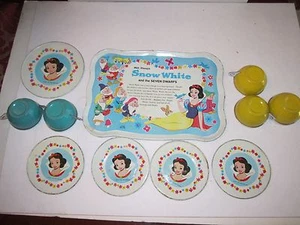 1960'S WALT DISNEY'S SNOW WHITE & 7 DWARF'S METAL SERVING TRAY & CUPS - TUB OFC - Picture 1 of 10