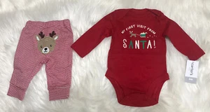 Carter's MY FIRST VISIT FROM SANTA 2-teiliges Weihnachtspyjama-Set Größe: Baby 3 Monate Neu mit Etikett - Bild 1 von 12