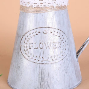 Vintage Tin Bucket Fashionable Iron Flower Vase Retro Metal Jugs for Home OffiZ0 - Picture 1 of 6