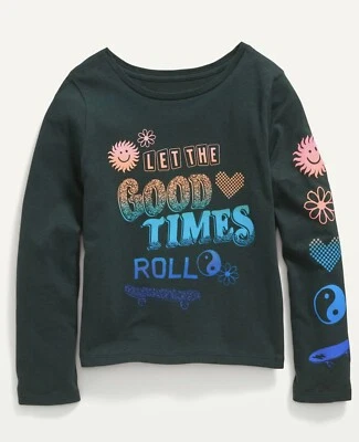 Camiseta Old Navy Niños Niñas Talla XS (5) Verde Manga Larga Gráfica... Nueva con Etiquetas Foto 1 de 2